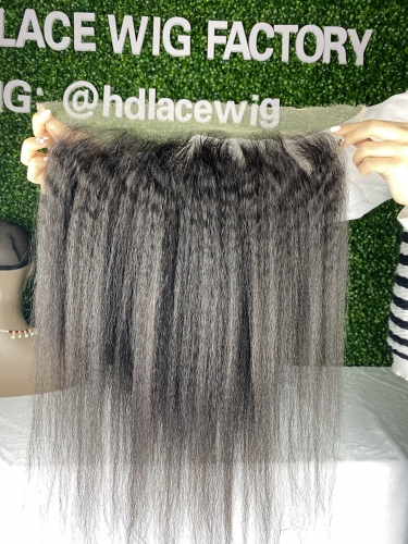 Natural color HD lace frontal Kinky Straight Indian virgin hair 13x4 13x6  frontal best quality hight density small knots