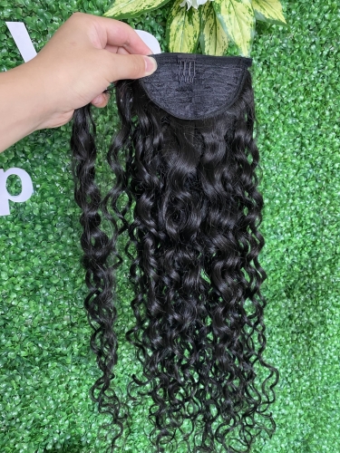 Ponytail Indian virgin hair 1B natural color natural wave
