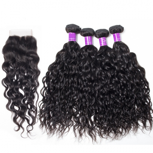 4 Bundle with Closure  HD Lace and Transparent Lace Closure 4*4 5*5 6*6 Natural Wave Human Virgin Hair Free Part Closure