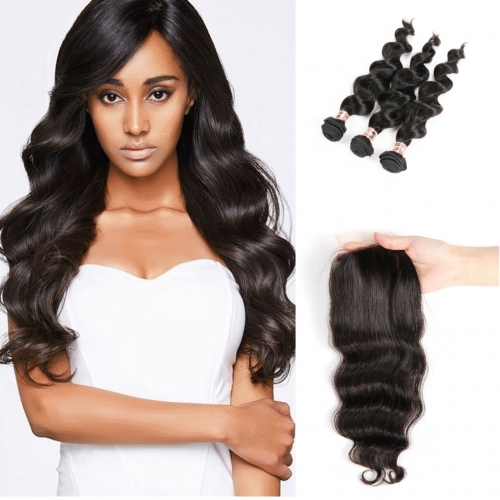 3 Bundles with Closure HD Lace and Transparent Lace Closure 4*4 5*5 6*6  Loose Deep Wave Human Virgin Hair Free Part Closure