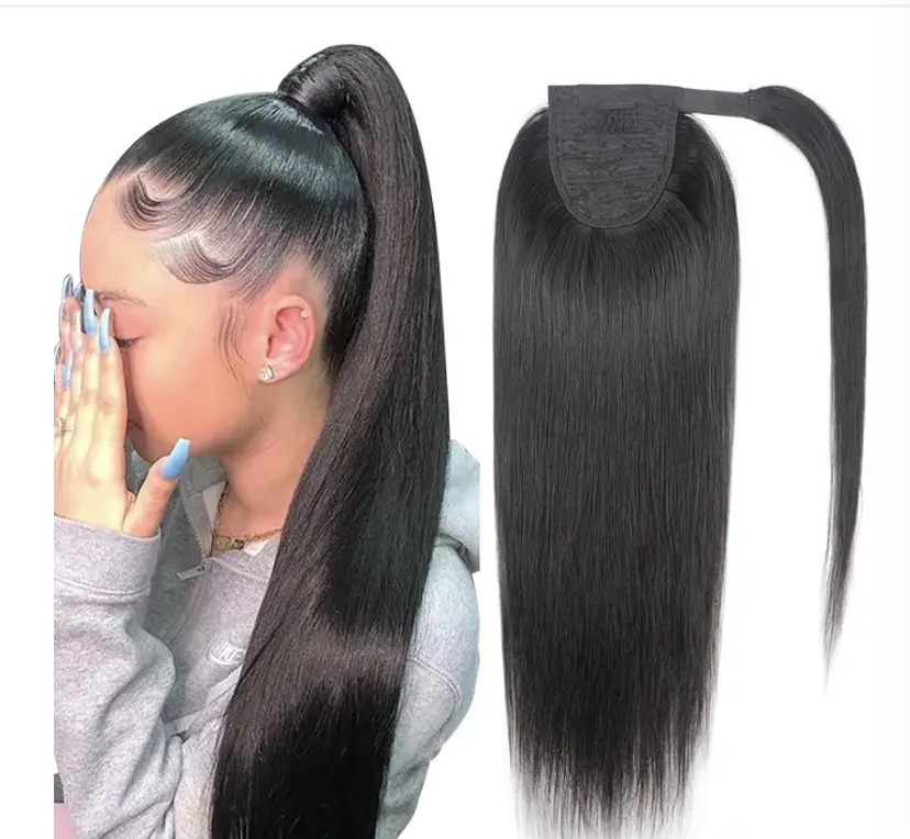 Ponytail Indian Virgin Hair Natural Color Straight