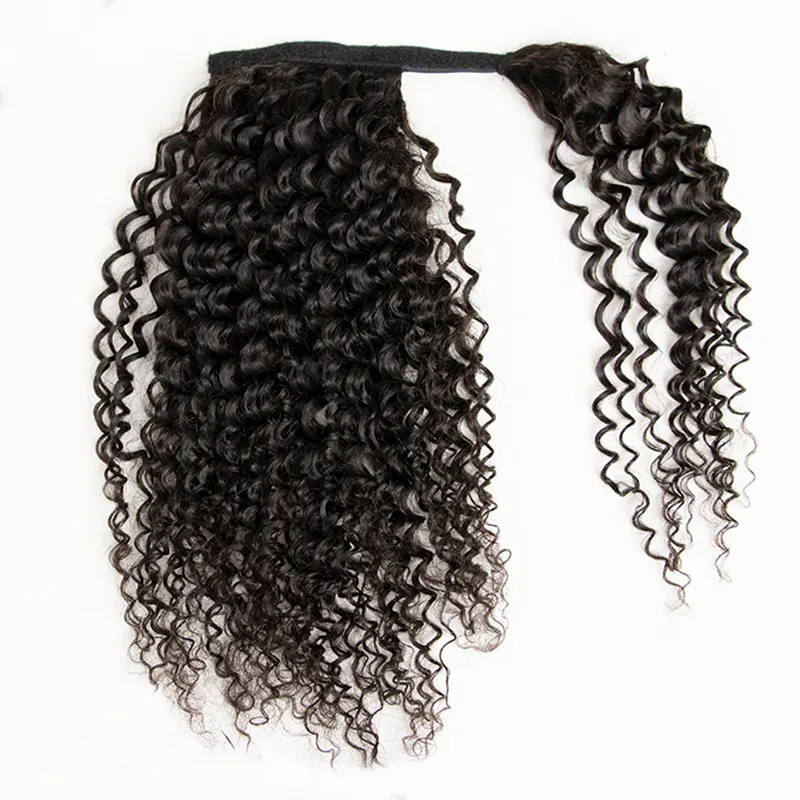 Ponytail Indian Virgin Hair 1B Natural Color Water Wave