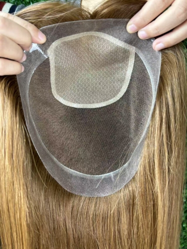 Youzi custom made 100% human hair 10*10 lace base with 4*4 silk base PU around topper of women