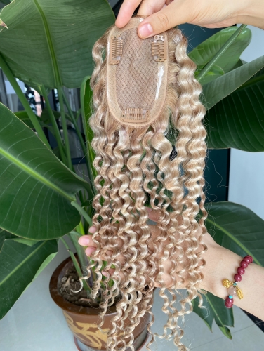 Youzi Top Sales 3*5 Silk Base Curly Woman Topper Russian Human Mono lace Topper for Alopecia