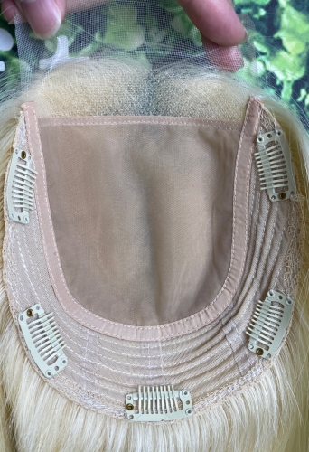 Factory Fast Delivery European Hair Invisible Silk Base Hair Topper 6.5*7 with Lace for Women 4*4 silk base and back wefted Blonde hair