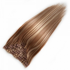 Stock  Seamless PU Clip Ins 0.8cm*4cm 9pieces 120gram Per Set Virgin Remy Double Drawn Hair Extensions