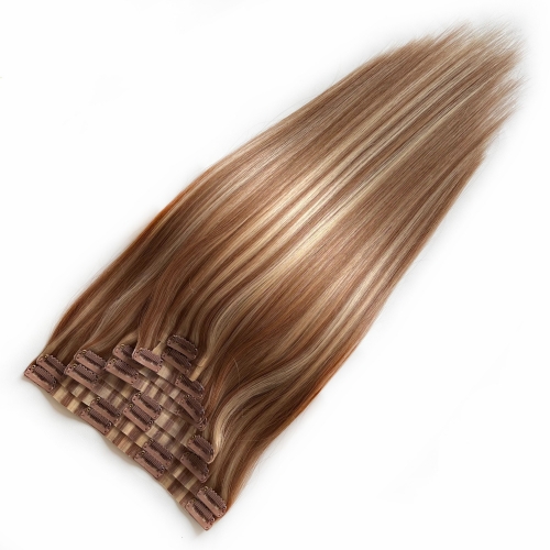 Stock  Seamless PU Clip Ins 0.8cm*4cm 9pieces 120gram Per Set Virgin Remy Double Drawn Hair Extensions